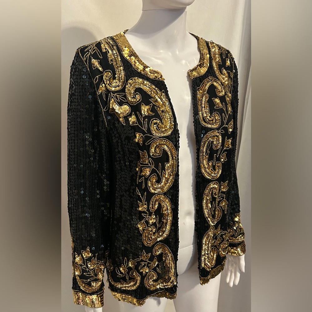 Rare Vintage Jean for Joseph Le Bon Sz S Beaded Silk Sequin Jacket Whimsigoth